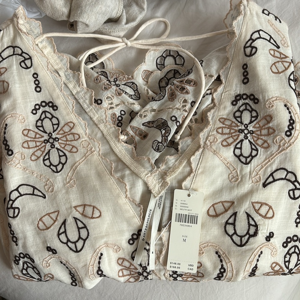 Anthropologie Cream and Black Embroidered Top - Picture 3 of 8